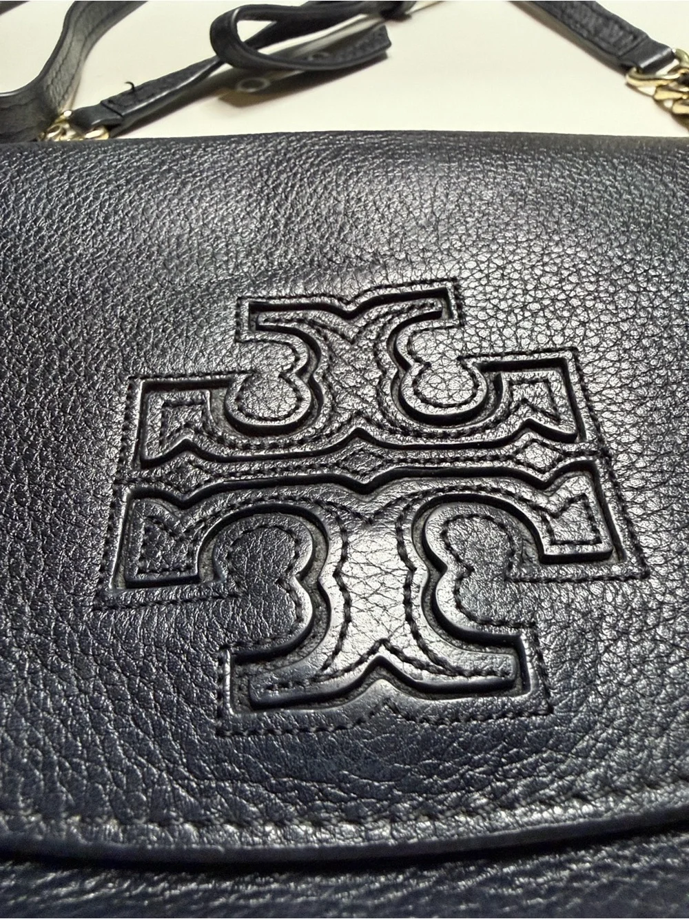 Tory Burch Black Leather Crossbody Bag with Embossed Medallion